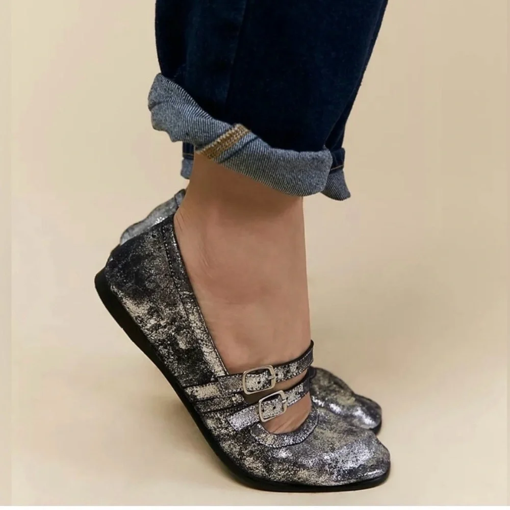 NWB Free People Silver Gemini Ballet Flats- Size 7